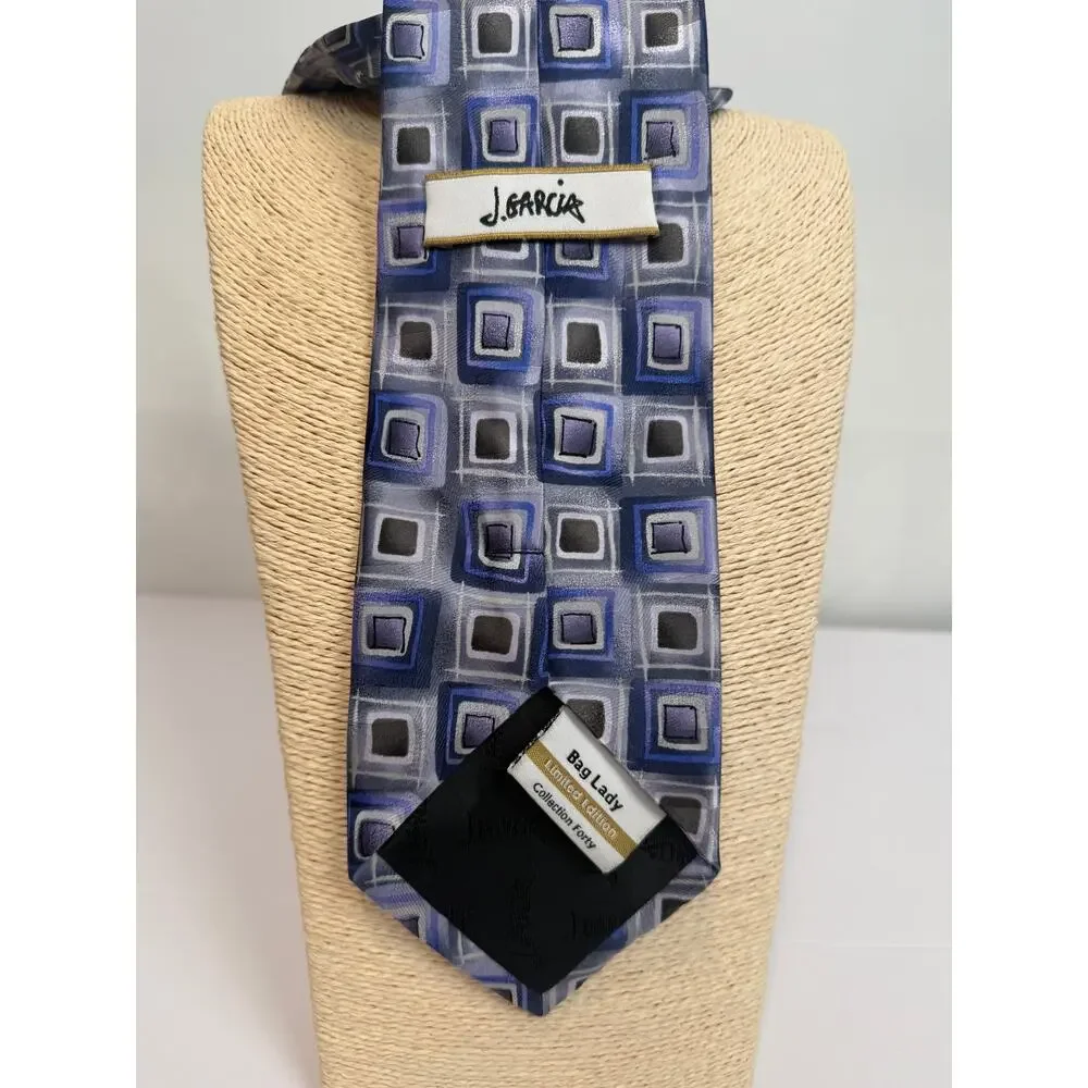 J Garcia Bag Lady Limited Edition Silk Tie Collection 40 Blue Gray Geometric